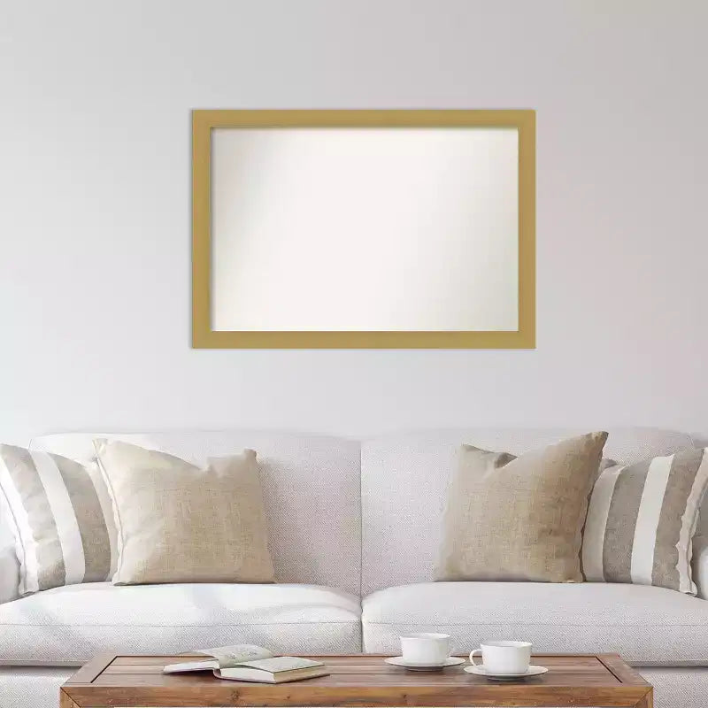 Miroir mural brossé doré non biseauté 40"x28" – Rectangle moderne, cadre en polystyrène