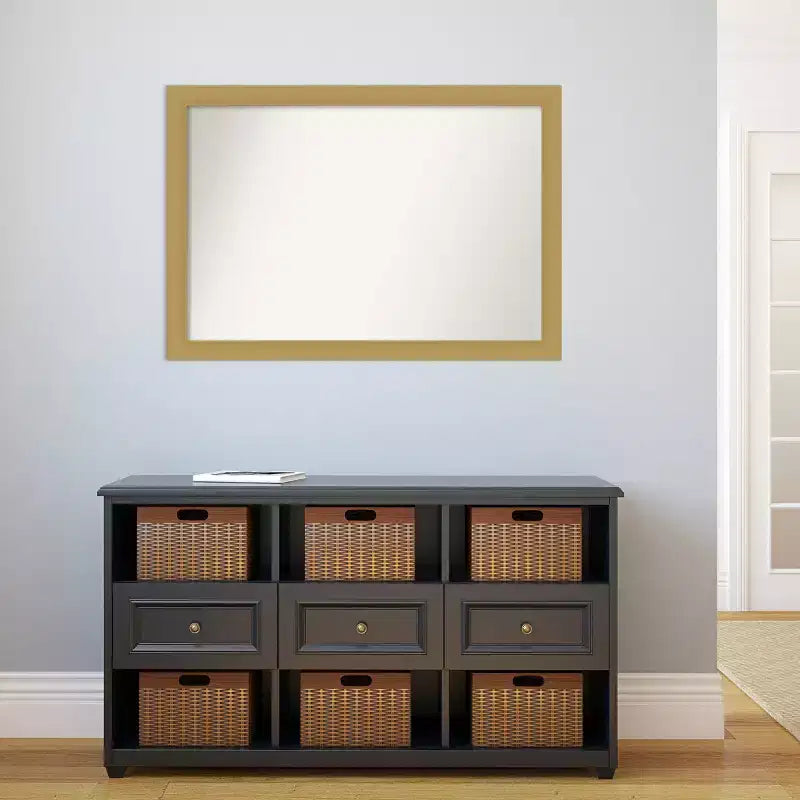 Miroir mural brossé doré non biseauté 40"x28" – Rectangle moderne, cadre en polystyrène