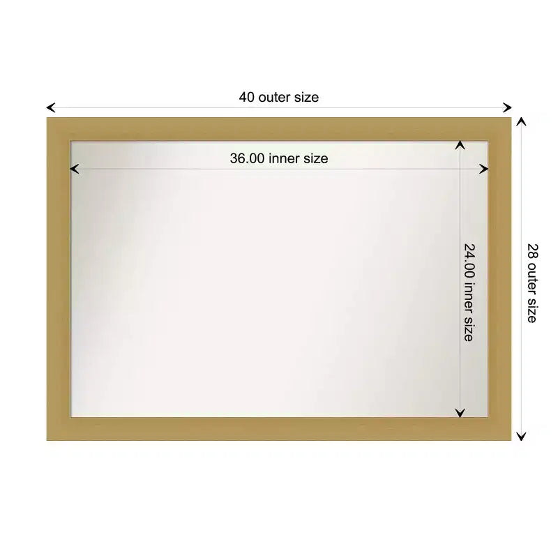 Miroir mural brossé doré non biseauté 40"x28" – Rectangle moderne, cadre en polystyrène