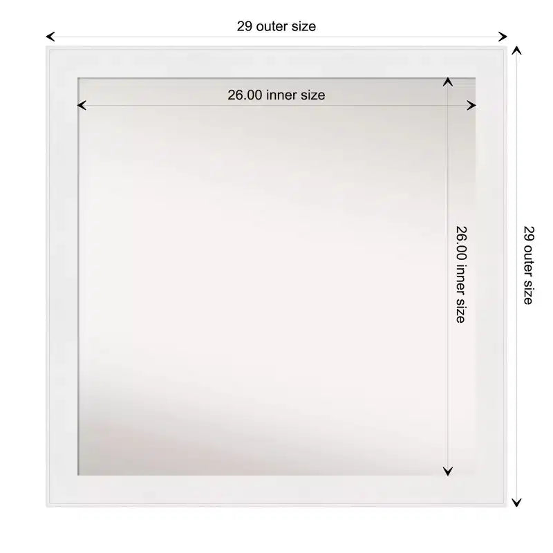 Miroir mural de salle de bain blanc étroit non biseauté 30"x30" – Matériel de fixation inclus