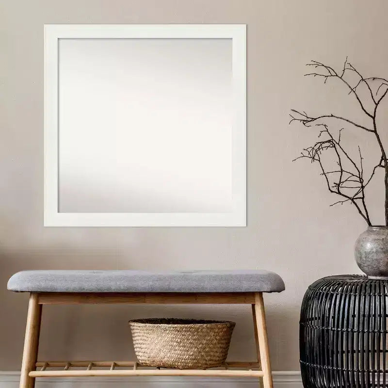 Miroir mural de salle de bain blanc étroit non biseauté 30"x30" – Matériel de fixation inclus
