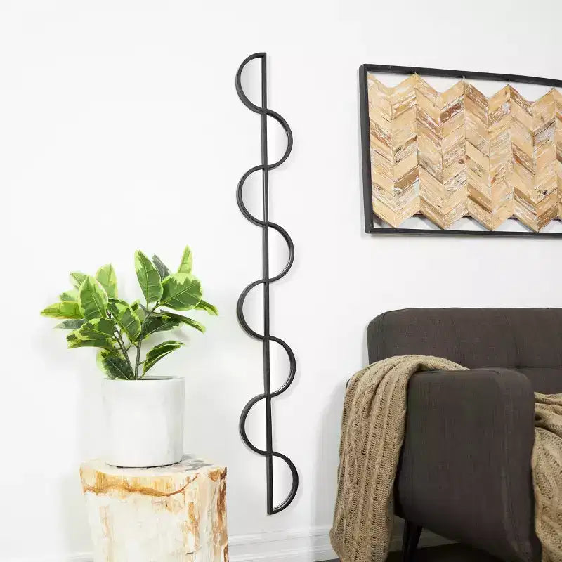 Miroir Mural Onde Empilée Mince 150x18 cm en Bois à 8 Couches – Décor de Vanité Minimaliste Moderne
