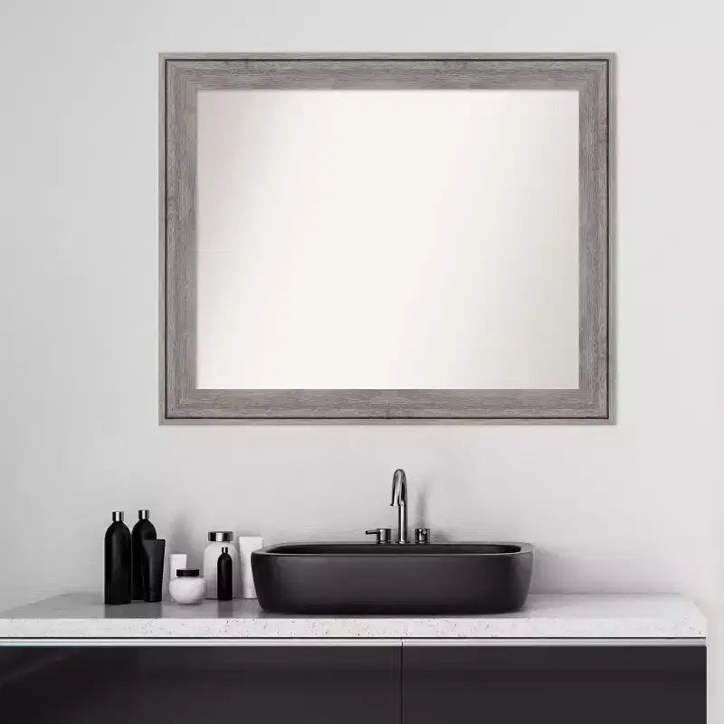 Miroir mural de salle de bain noir non biseauté 42"x30" – Rectangle, cadre en polystyrène