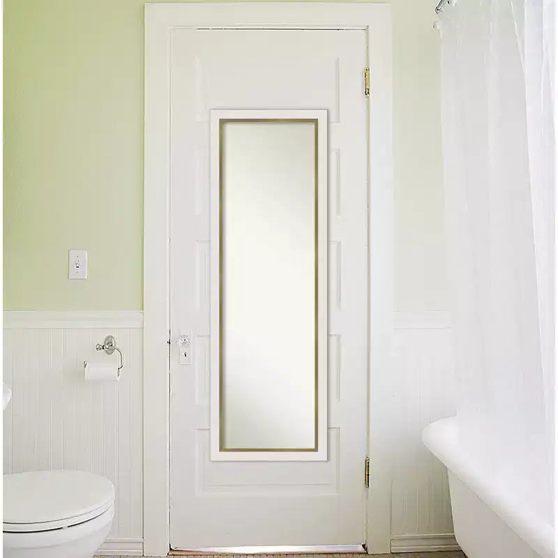 Miroir de porte étroit 17"x51" blanc doré sans biseau sur toute la longueur