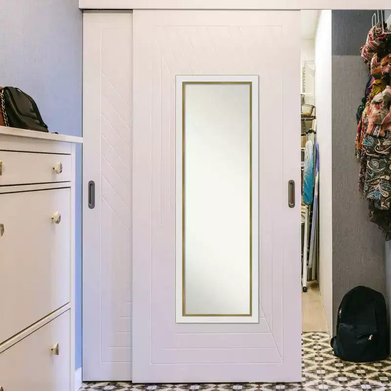 Miroir de porte étroit 17"x51" blanc doré sans biseau sur toute la longueur