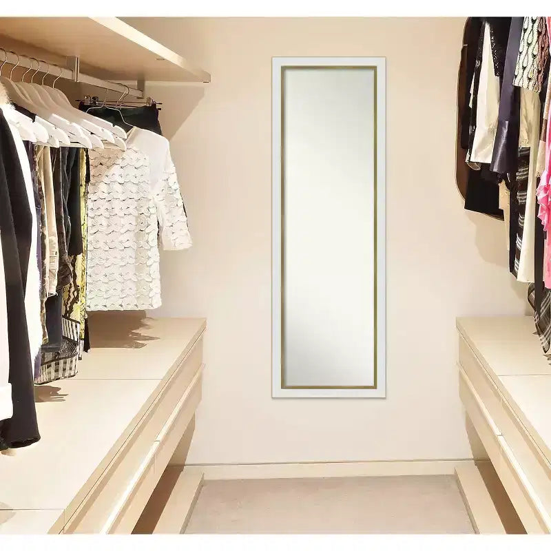 Miroir de porte étroit 17"x51" blanc doré sans biseau sur toute la longueur