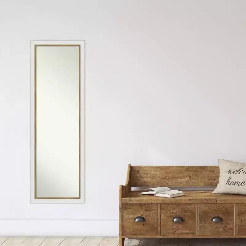 Miroir de porte étroit 17"x51" blanc doré sans biseau sur toute la longueur