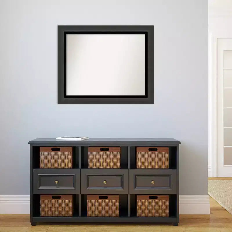 Miroir mural de salle de bain 33"x27" noir tuxedo sans biseau – Rectangulaire, cadre en polystyrène