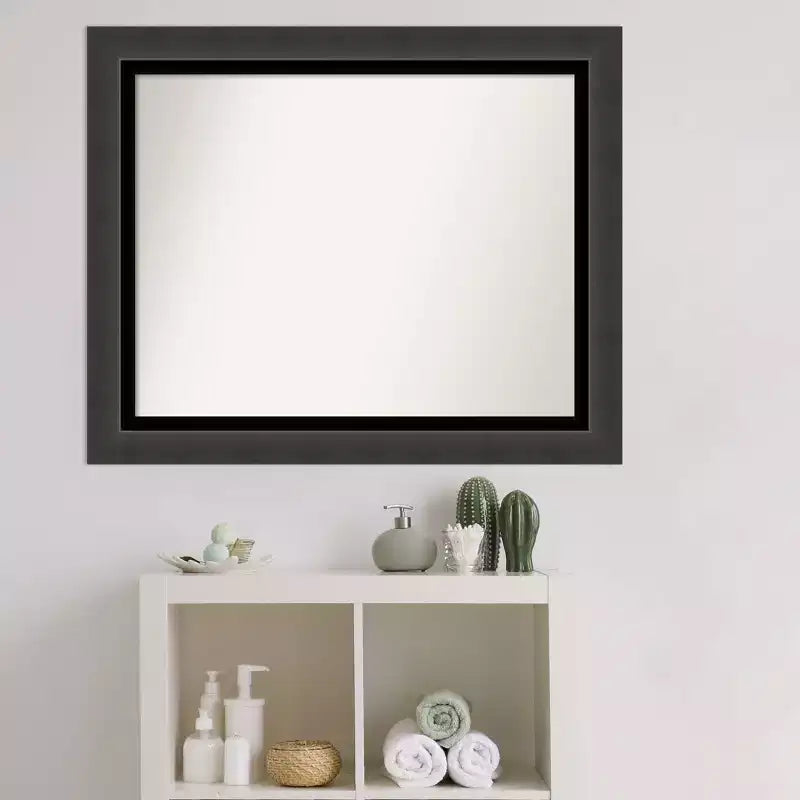 Miroir mural de salle de bain 33"x27" noir tuxedo sans biseau – Rectangulaire, cadre en polystyrène