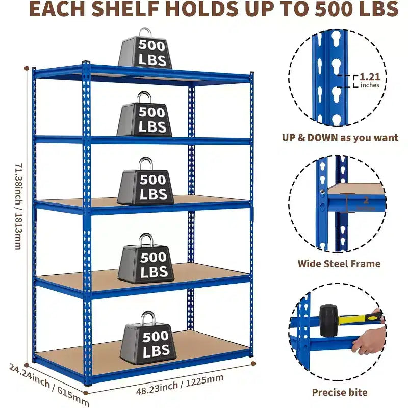 Étagères de rangement de garage à 5 niveaux, unité de rayonnage métallique d'une capacité de 1134 kg pour garage, usage industriel, entrepôt, cuisine, placard, 122 L x 46 P x 180 H cm