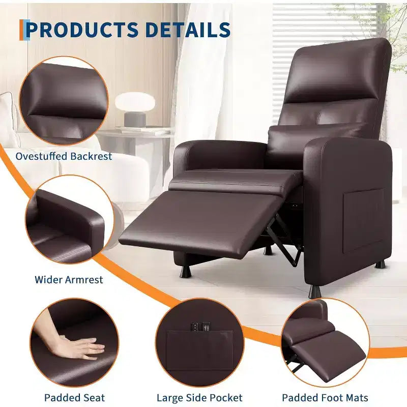 Fauteuil inclinable électrique avec massage, chaleur, poches de rangement et USB – Fauteuil de cinéma maison en similicuir