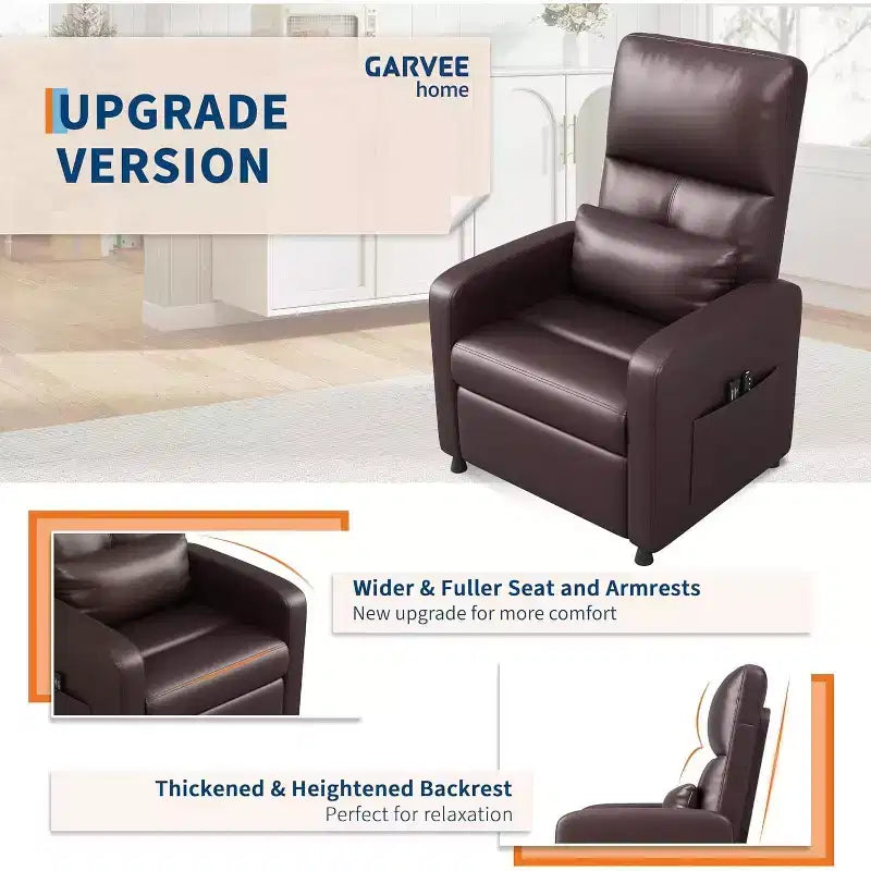 Fauteuil inclinable électrique avec massage, chaleur, poches de rangement et USB – Fauteuil de cinéma maison en similicuir