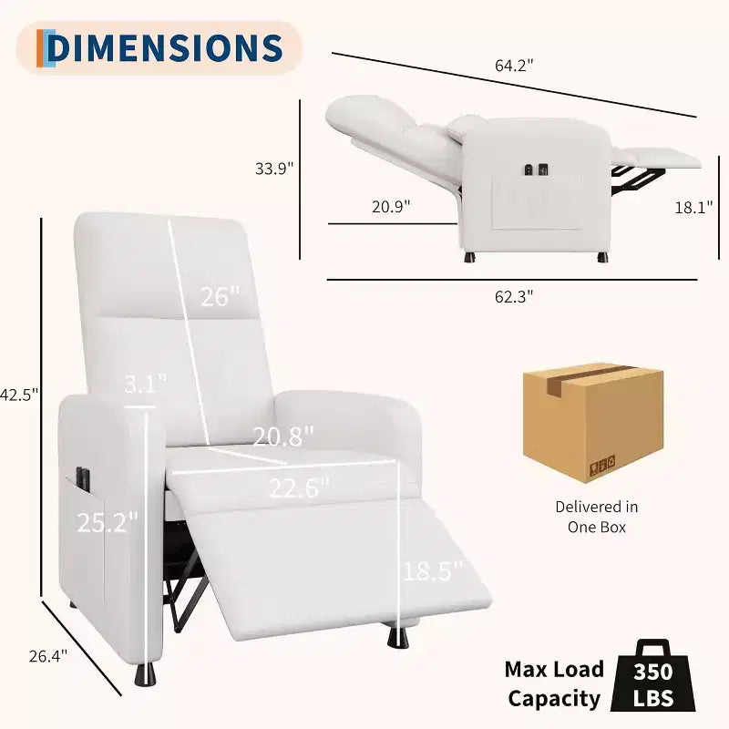 Fauteuil inclinable électrique avec massage, chaleur, poches de rangement et USB – Fauteuil de cinéma maison en similicuir