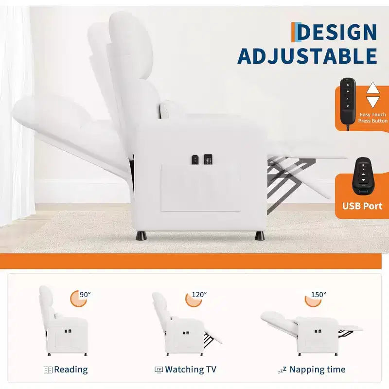 Fauteuil inclinable électrique avec massage, chaleur, poches de rangement et USB – Fauteuil de cinéma maison en similicuir