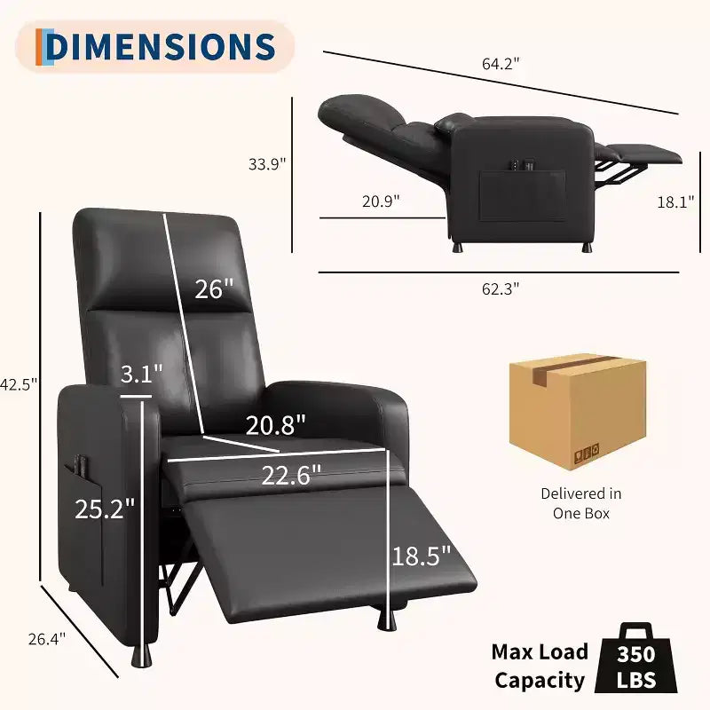 Fauteuil inclinable électrique avec massage, chaleur, poches de rangement et USB – Fauteuil de cinéma maison en similicuir