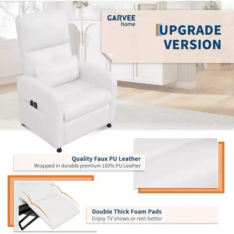 Fauteuil inclinable électrique avec massage, chaleur, poches de rangement et USB – Fauteuil de cinéma maison en similicuir