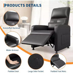 Fauteuil inclinable électrique avec massage, chaleur, poches de rangement et USB – Fauteuil de cinéma maison en similicuir