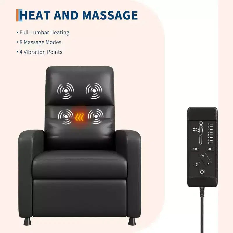 Fauteuil inclinable électrique avec massage, chaleur, poches de rangement et USB – Fauteuil de cinéma maison en similicuir
