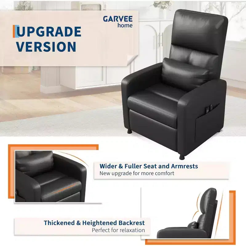 Fauteuil inclinable électrique avec massage, chaleur, poches de rangement et USB – Fauteuil de cinéma maison en similicuir
