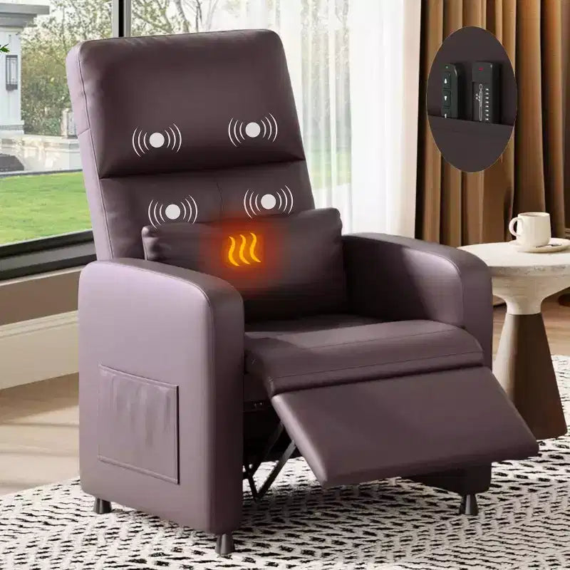 Fauteuil inclinable électrique avec massage, chaleur, poches de rangement et USB – Fauteuil de cinéma maison en similicuir