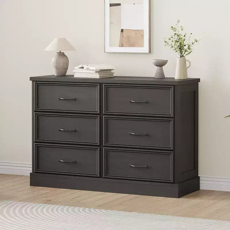 Table de Chevet Moderne avec Tiroirs, Meuble de Rangement, Parfaite pour la Chambre, Organisateur de Tiroirs, Bois Robuste, Design Compact, Grain de Bois Noir