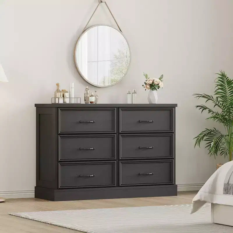 Table de Chevet Moderne avec Tiroirs, Meuble de Rangement, Parfaite pour la Chambre, Organisateur de Tiroirs, Bois Robuste, Design Compact, Grain de Bois Noir