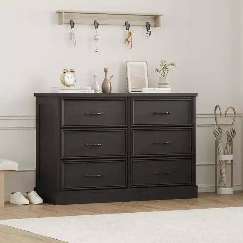 Table de Chevet Moderne avec Tiroirs, Meuble de Rangement, Parfaite pour la Chambre, Organisateur de Tiroirs, Bois Robuste, Design Compact, Grain de Bois Noir
