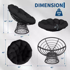 Fauteuil pivotant Papasan en osier de 37 pouces avec coussin épais, fauteuil de salon rond pour l'extérieur et l'intérieur, cadre en acier
