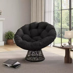 Fauteuil pivotant Papasan en osier de 37 pouces avec coussin épais, fauteuil de salon rond pour l'extérieur et l'intérieur, cadre en acier