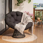 Fauteuil pivotant Papasan en osier de 37 pouces avec coussin épais, fauteuil de salon rond pour l'extérieur et l'intérieur, cadre en acier