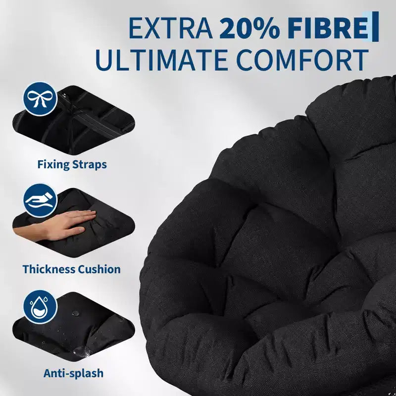 Fauteuil pivotant Papasan en osier de 37 pouces avec coussin épais, fauteuil de salon rond pour l'extérieur et l'intérieur, cadre en acier