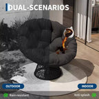 Fauteuil pivotant Papasan en osier de 37 pouces avec coussin épais, fauteuil de salon rond pour l'extérieur et l'intérieur, cadre en acier