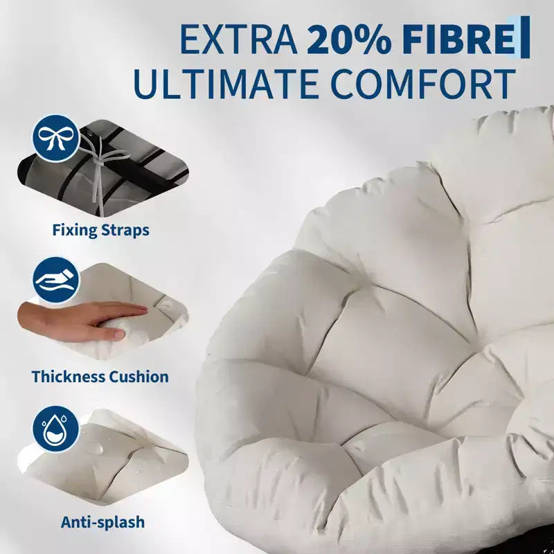 Fauteuil pivotant Papasan en osier de 37 pouces avec coussin épais, fauteuil de salon rond pour l'extérieur et l'intérieur, cadre en acier