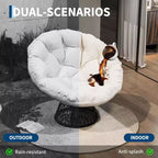 Fauteuil pivotant Papasan en osier de 37 pouces avec coussin épais, fauteuil de salon rond pour l'extérieur et l'intérieur, cadre en acier