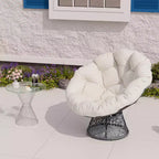 Fauteuil pivotant Papasan en osier de 37 pouces avec coussin épais, fauteuil de salon rond pour l'extérieur et l'intérieur, cadre en acier