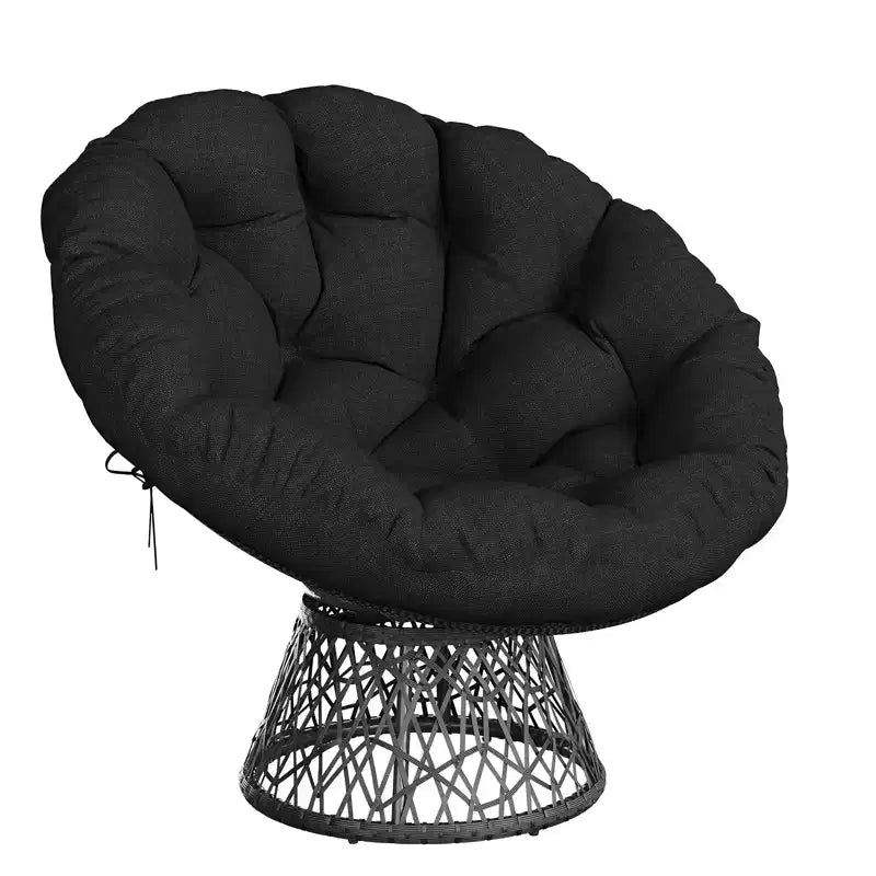 Fauteuil pivotant Papasan en osier de 37 pouces avec coussin épais, fauteuil de salon rond pour l'extérieur et l'intérieur, cadre en acier