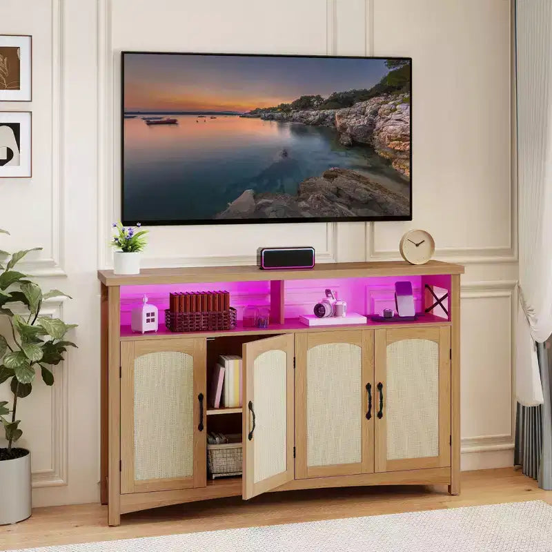 Console fumée marron avec étagères fixes – Table de rangement pour canapé à cadre en pin