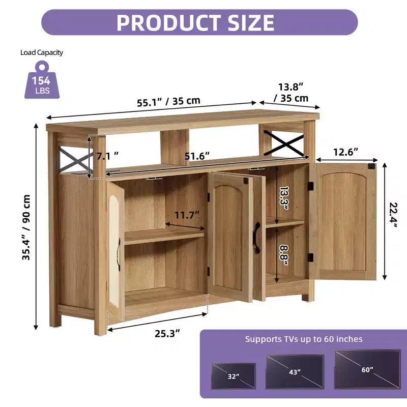 Console fumée marron avec étagères fixes – Table de rangement pour canapé à cadre en pin
