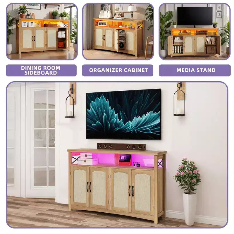 Console fumée marron avec étagères fixes – Table de rangement pour canapé à cadre en pin
