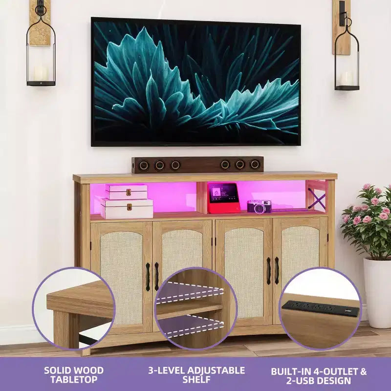 Console fumée marron avec étagères fixes – Table de rangement pour canapé à cadre en pin