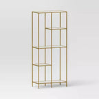 72" 3 Shelves Faux Marble and Metal Book Rack Gold - Threshold™: Contemporary Display Storage
