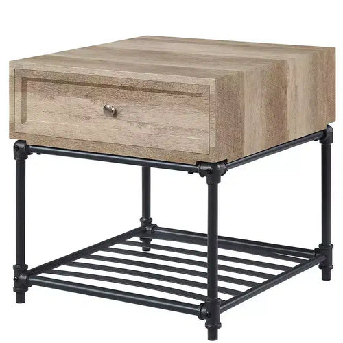 Acme Furniture Brantley 22" Drawer and 1 Tier Shelf Accent Tables Oak and Sandy Black: No Assembly, Open Storage