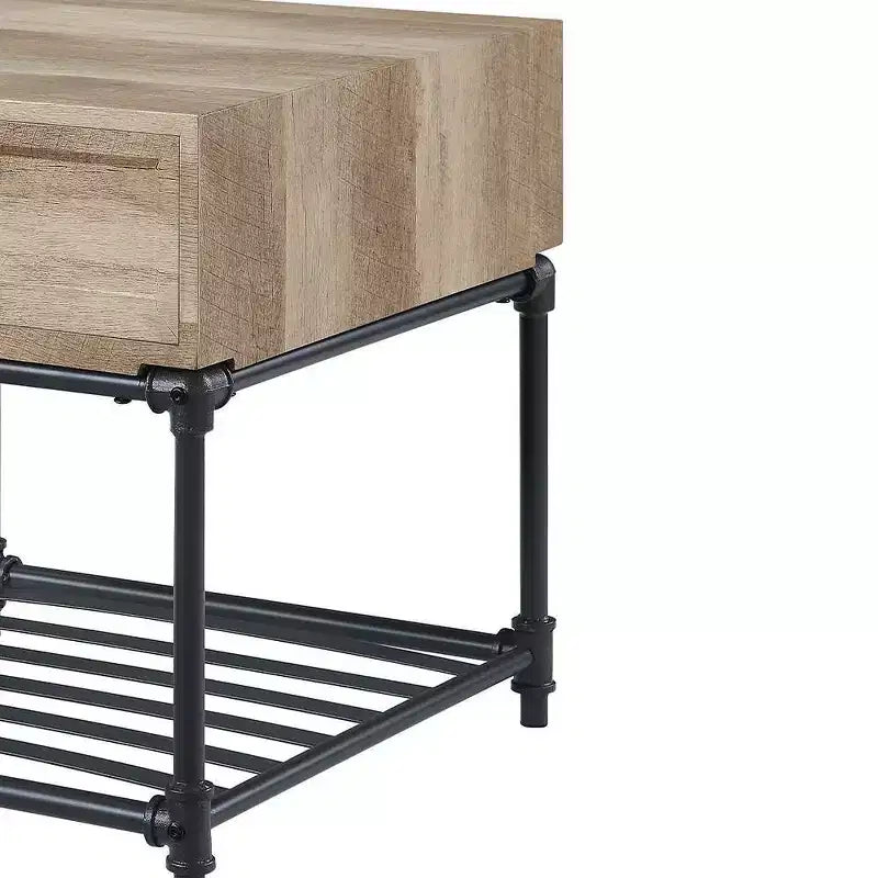 Table d'appoint de 56 cm avec tiroir et étagère ouverte – Chêne et noir sable, aucun assemblage requis