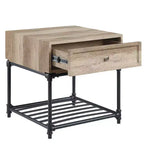 Table d'appoint de 56 cm avec tiroir et étagère ouverte – Chêne et noir sable, aucun assemblage requis