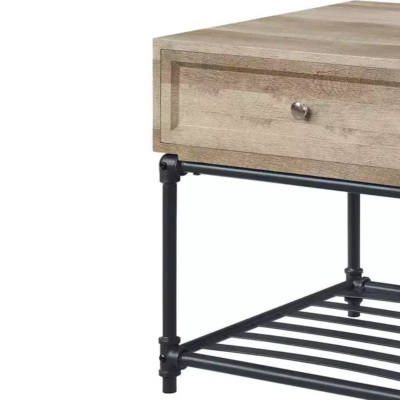 Table d'appoint de 56 cm avec tiroir et étagère ouverte – Chêne et noir sable, aucun assemblage requis