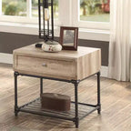 Table d'appoint de 56 cm avec tiroir et étagère ouverte – Chêne et noir sable, aucun assemblage requis
