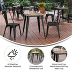 Table à manger intérieure/extérieure, plateau carré en polyrésine toutes saisons de 23,75 po avec base en acier
