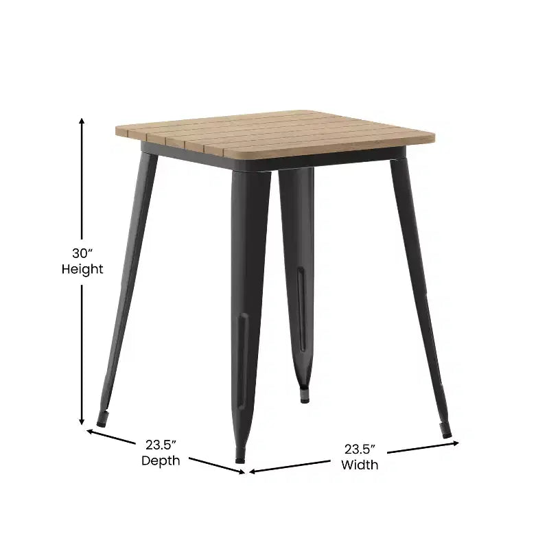 Table à manger intérieure/extérieure, plateau carré en polyrésine toutes saisons de 23,75 po avec base en acier