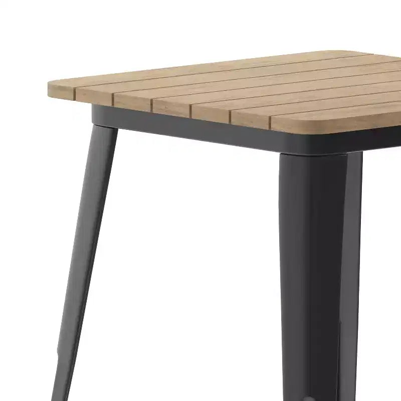 Table à manger intérieure/extérieure, plateau carré en polyrésine toutes saisons de 23,75 po avec base en acier