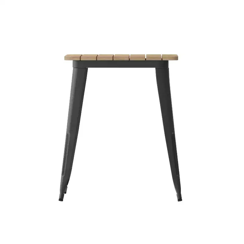 Table à manger intérieure/extérieure, plateau carré en polyrésine toutes saisons de 23,75 po avec base en acier